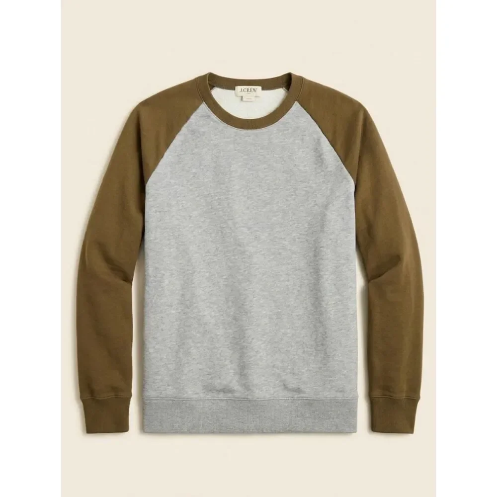 J.Crew Raglan Sweatshirt Mens L Gray Olive Color Block Crewneck Pullover